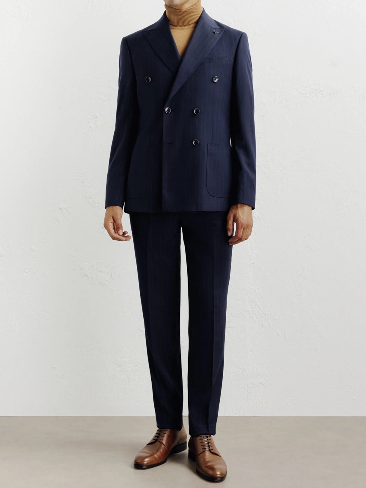 Navy striped double-breasted suit