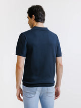 Polo col ouvert en maille marine