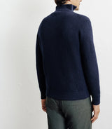 Wool sweater with navy trucker collar