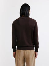 Pull à col polo boutonné en laine mérinos chocolat