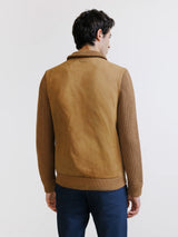 Two-material zipped cardigan in camel