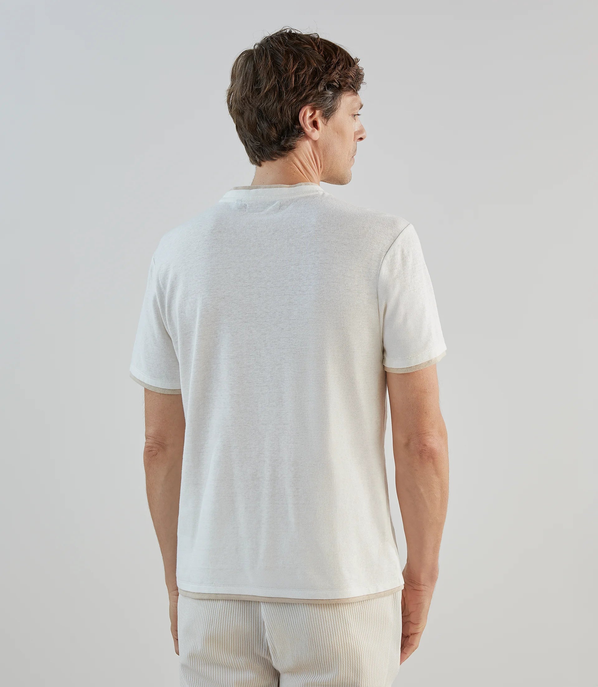 T-shirt à manches courtes double col écru - IZAC