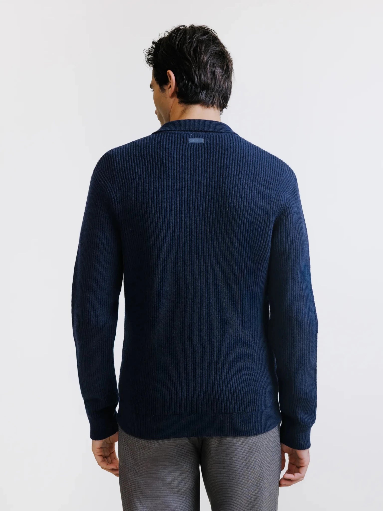 Cardigan col chemise en laine marine - IZAC