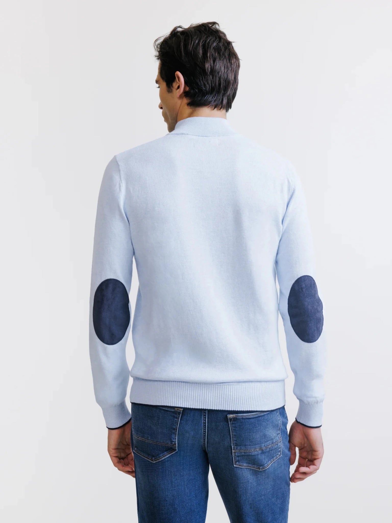 Sky blue half-zip stand-up collar sweater