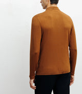 Pull col polo zippé en maille fine bronze