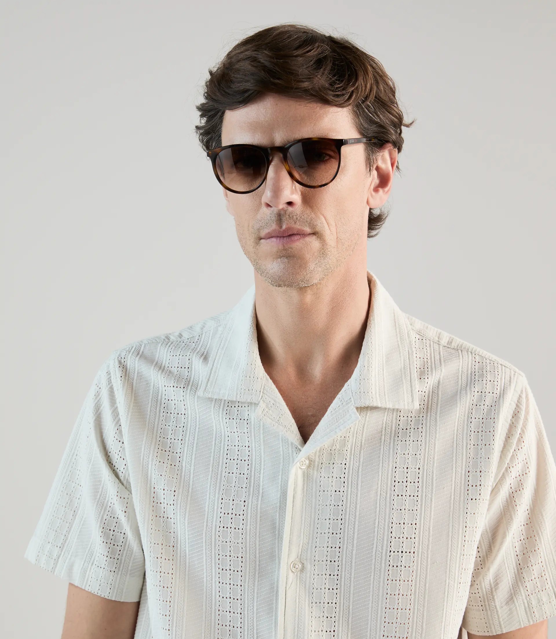 Chemise casual brodée beige - IZAC