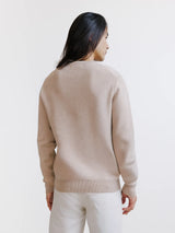 Pull jacquard col rond beige