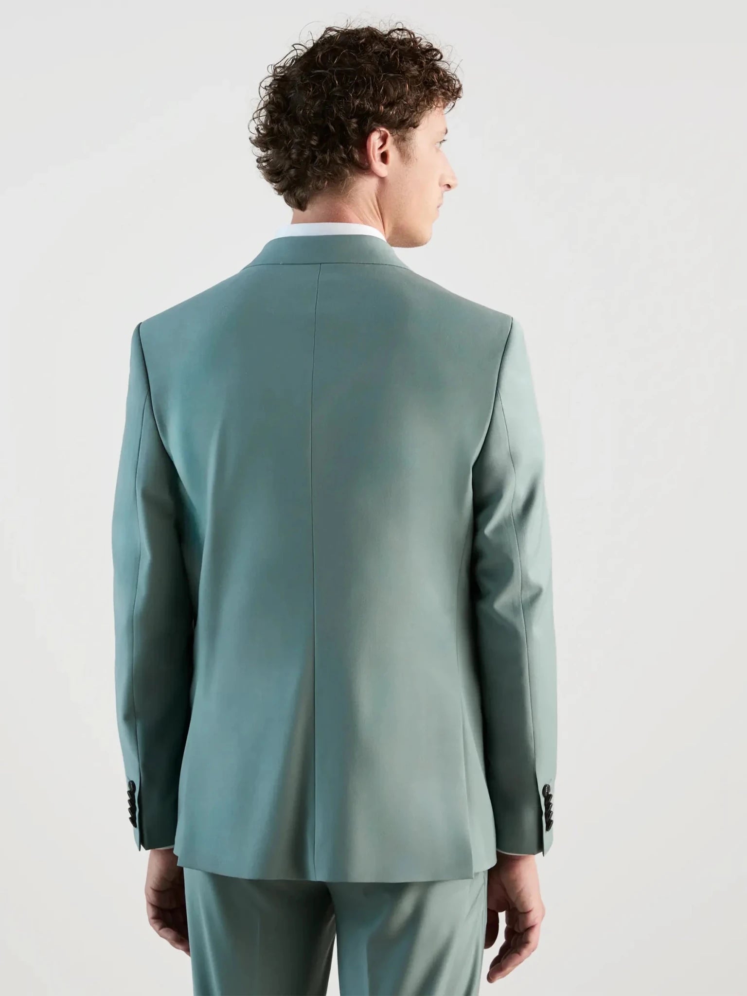 Light green, predominantly wool, two-button suit