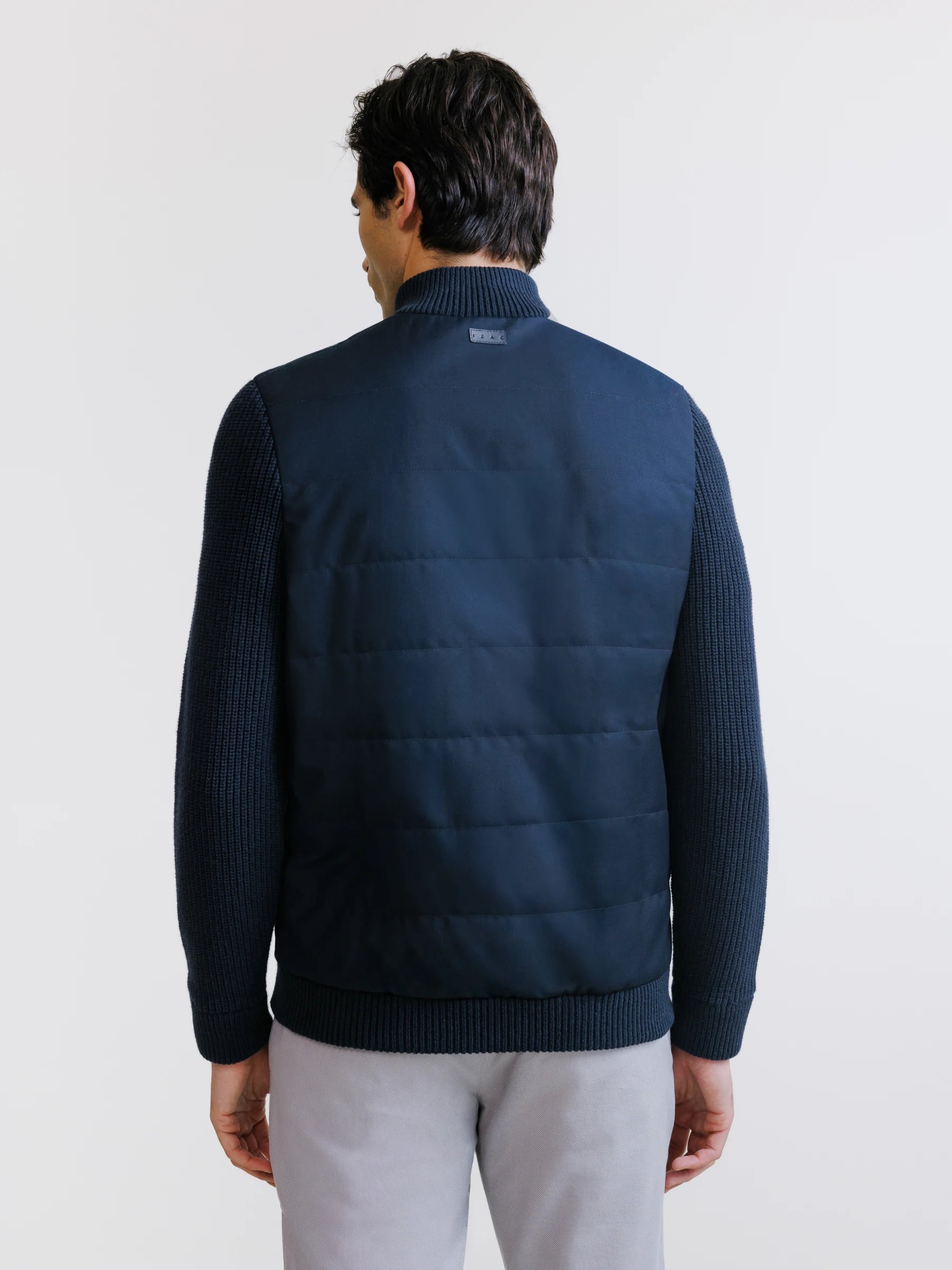 Two-material navy zipped vest