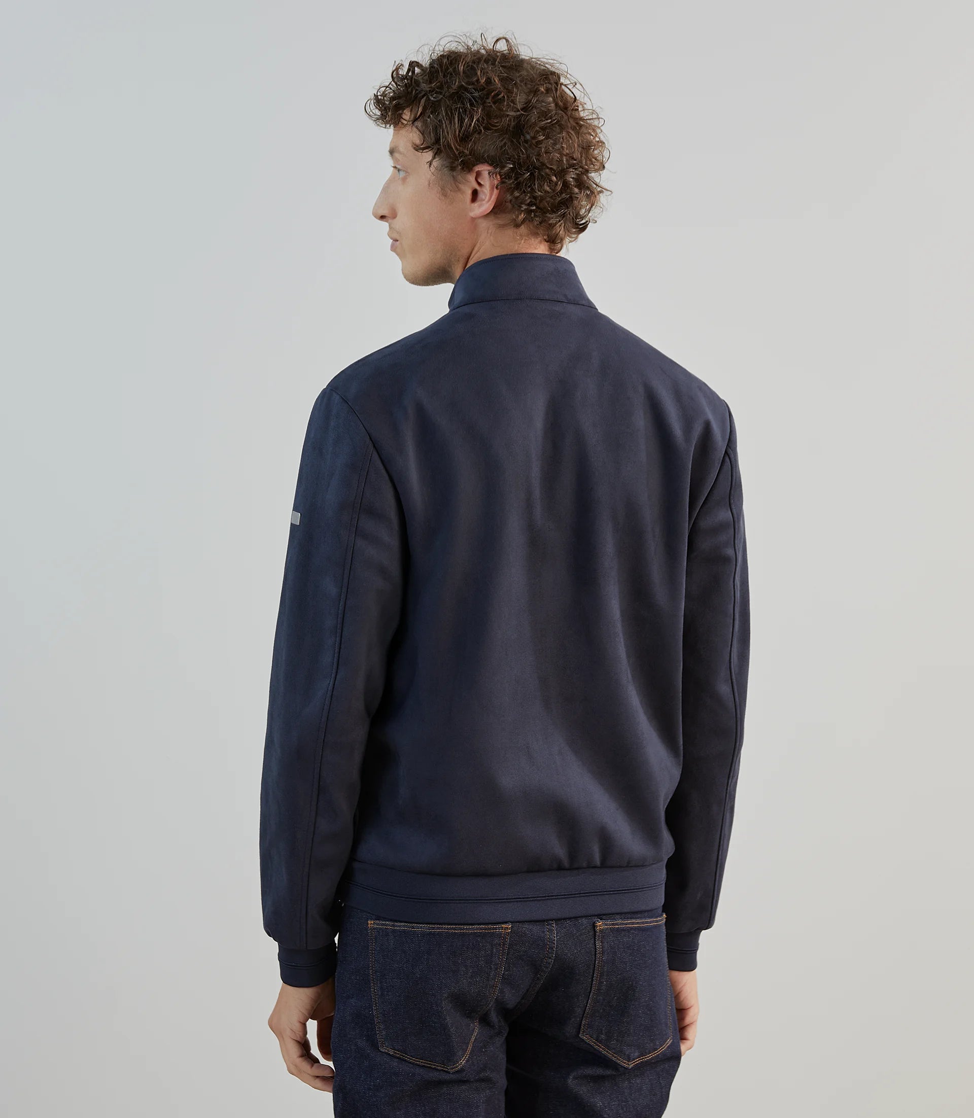 Blouson col montant en suède marine - IZAC