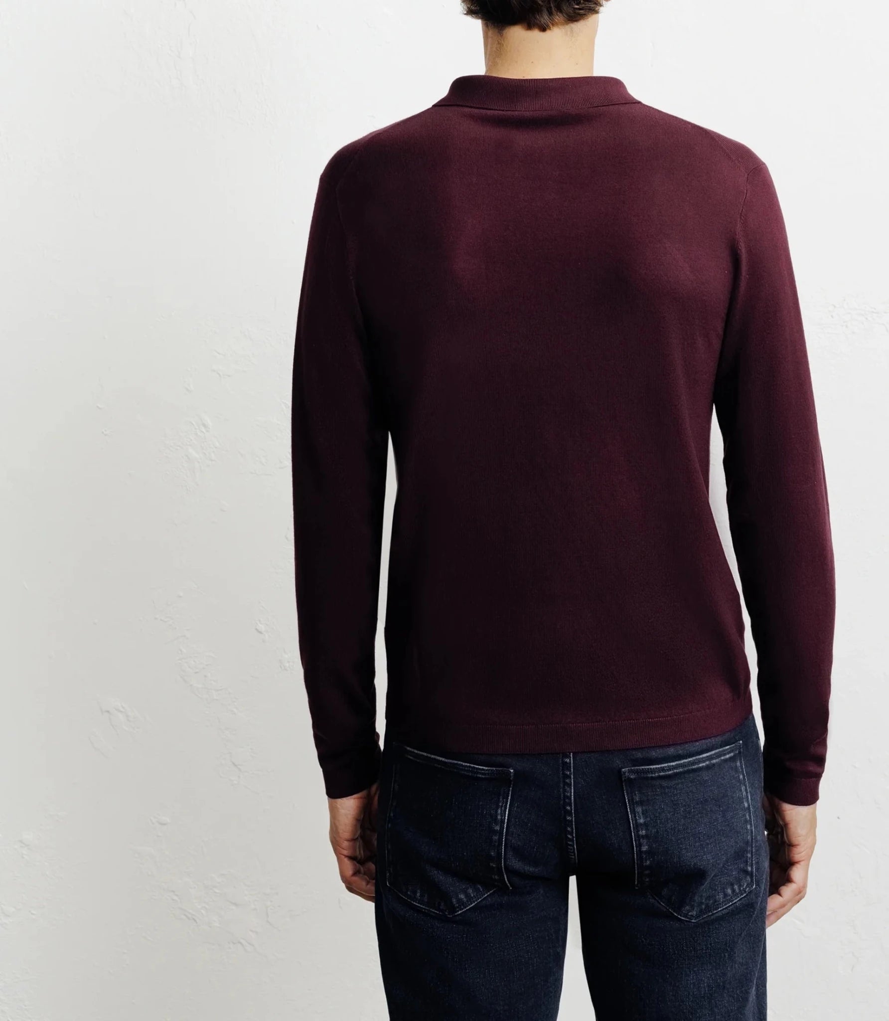 Pull col polo zippé en maille fine bordeaux foncé