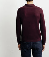 Zipped polo-neck sweater in burgundy fine knit f
