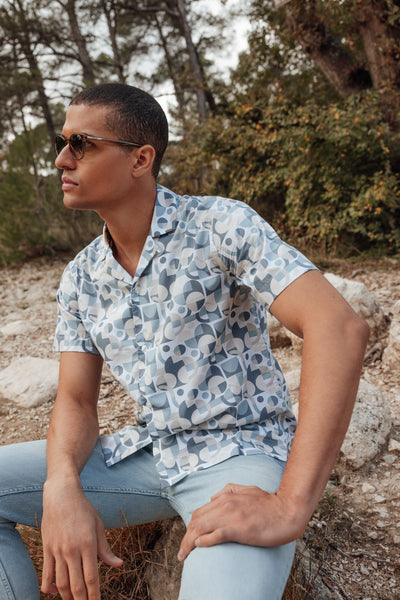 Chemise droite manches courtes bleue - IZAC