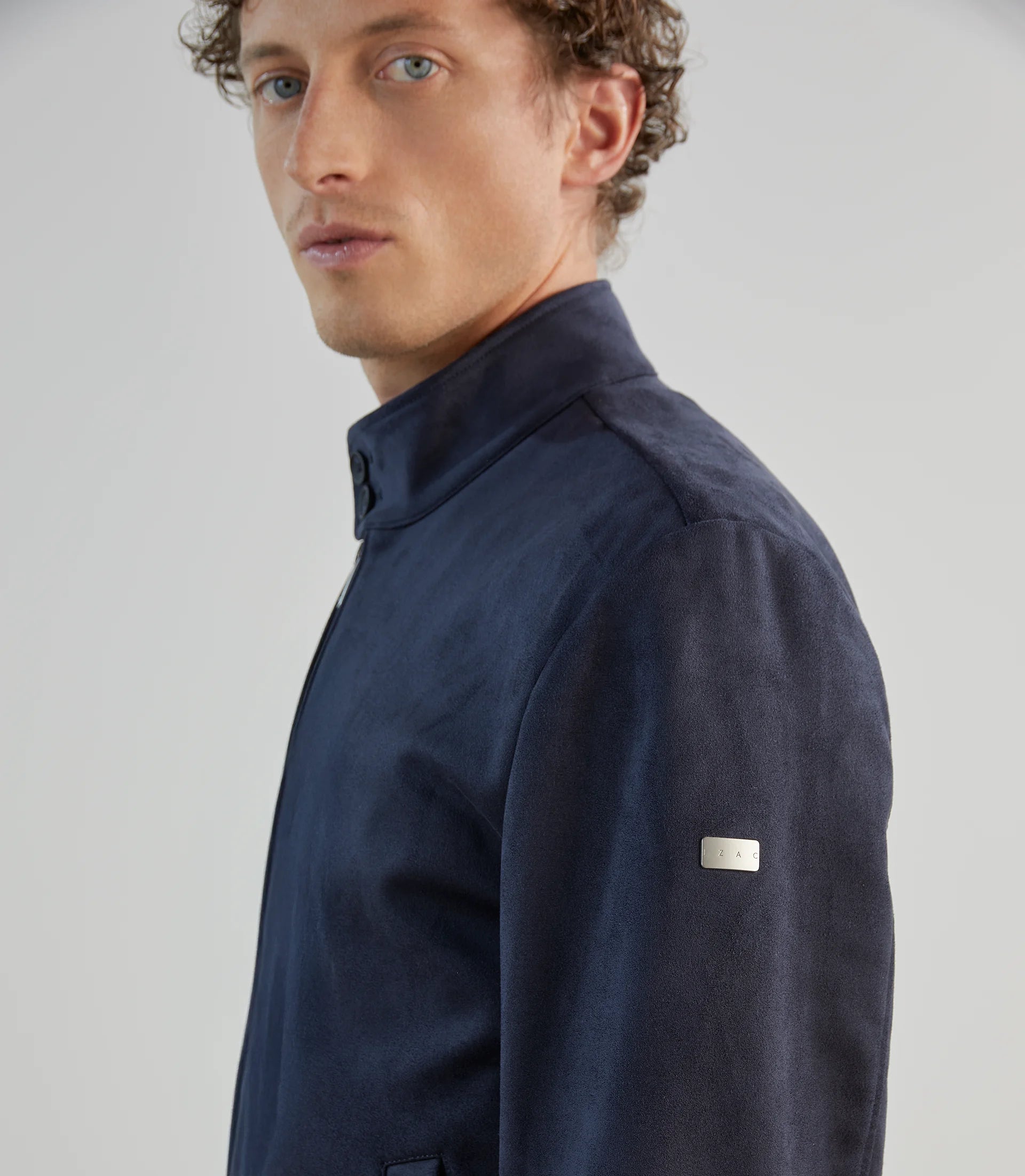 Blouson col montant en suède marine - IZAC