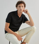 Polo col ouvert en maille noir - IZAC