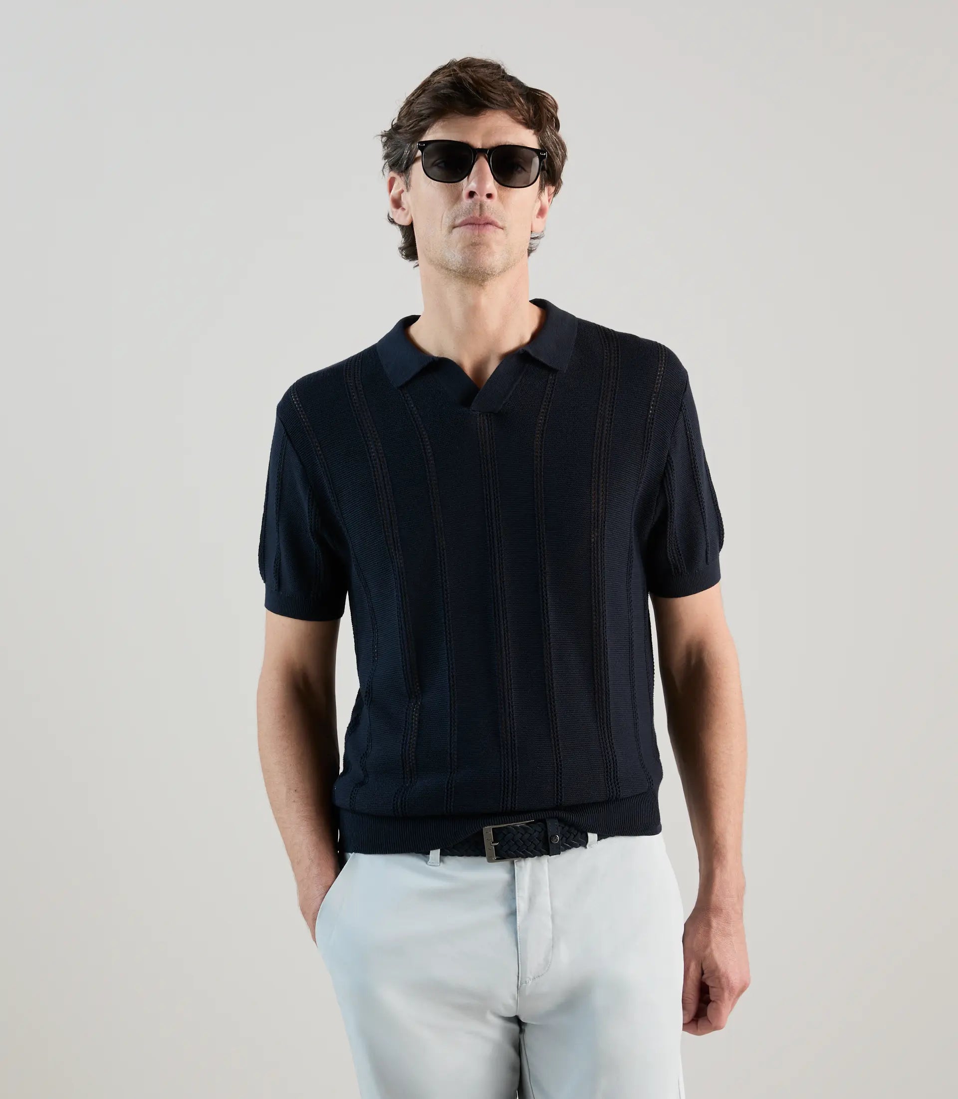 Polo en maille semi - ajouré marine - IZAC