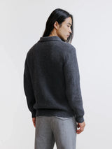 Open polo collar sweater in anthracite ribbed knit