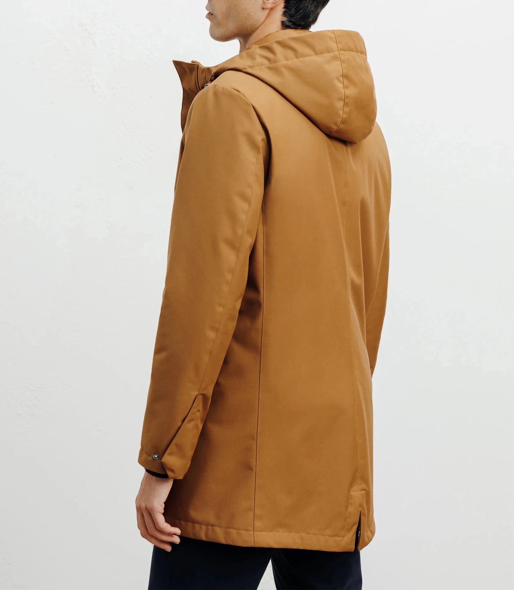 Lightweight camel hooded parka