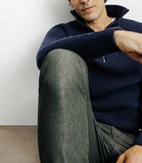 Wool sweater with navy trucker collar