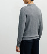 Pull col polo en laine mérinos gris chiné