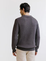 Pull à col polo ouvert en maille côtelée marron