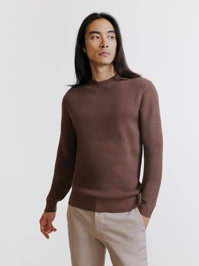Tobacco round neck jumper with textured knit