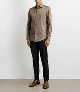 Chemise ville en satin de coton châtain