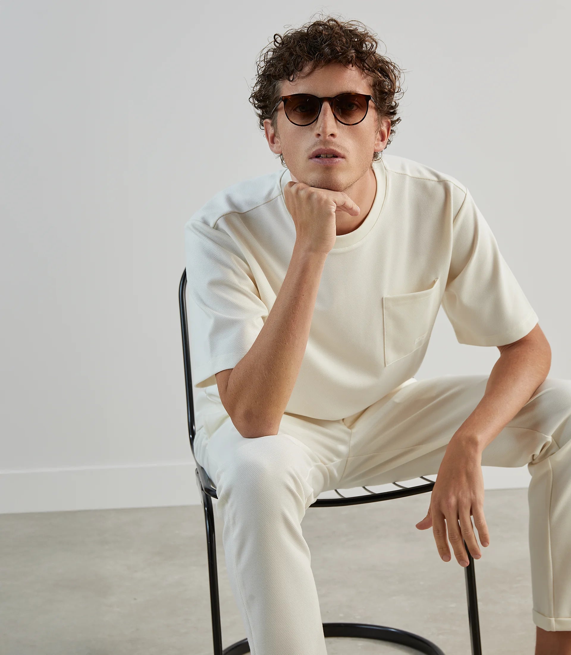 T-shirt col rond en jeu de points écru - IZAC