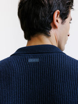 Cardigan col chemise en laine marine
