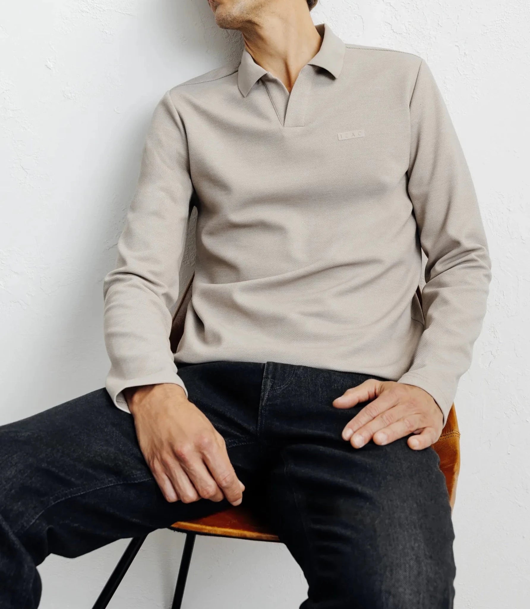 Polo col ouvert manches longues beige - IZAC