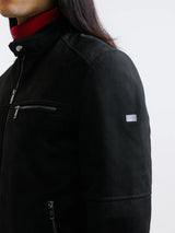 Blouson motard en suède noir