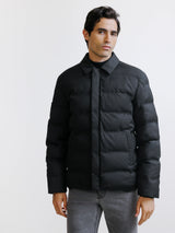 Black short down jacket with shirt collar