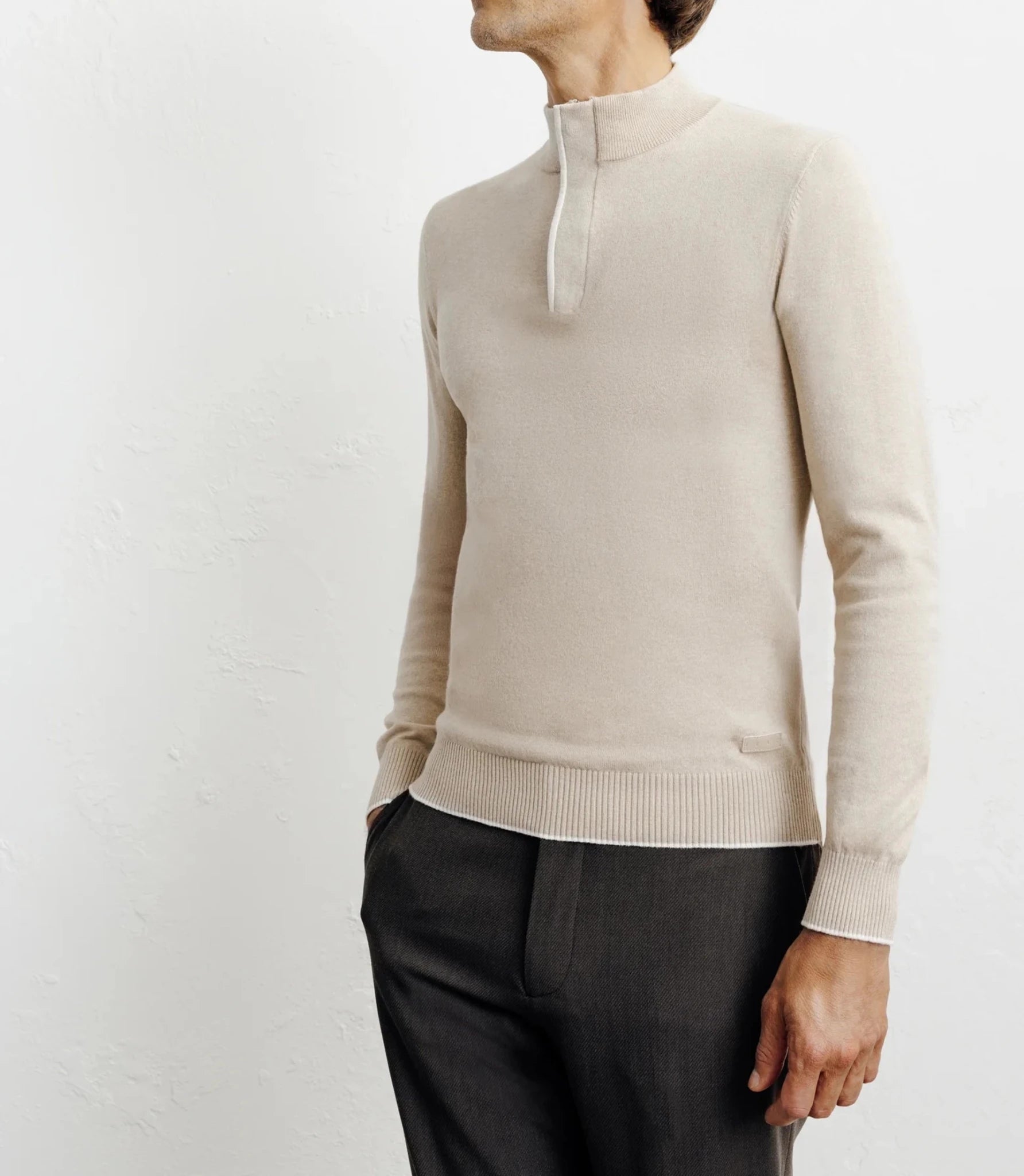 Pull col montant demi zippé beige - IZAC