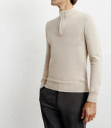 Beige half-zipped stand-up collar sweater