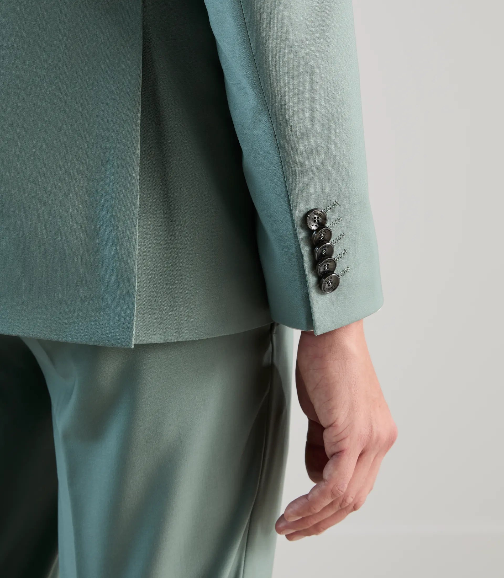 Costume 2 boutons en laine majoritaire vert clair - IZAC