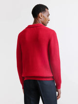 Open dark red polo neck jumper