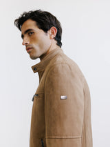 Blouson motard en suède camel