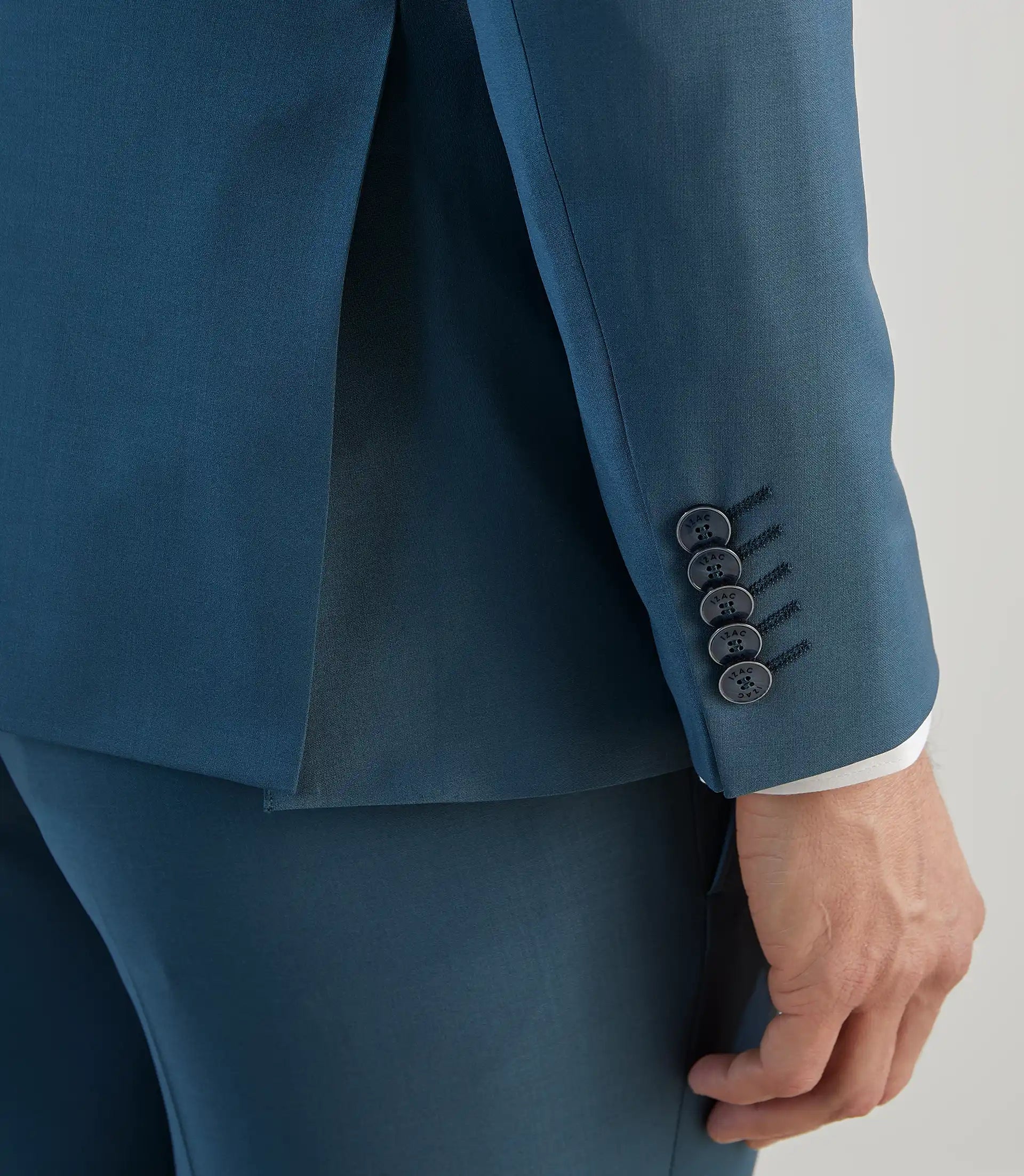 Costume 2 boutons en laine majoritaire bleu vert - IZAC