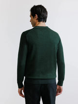 Pull col polo ouvert en laine mérinos vert foncé