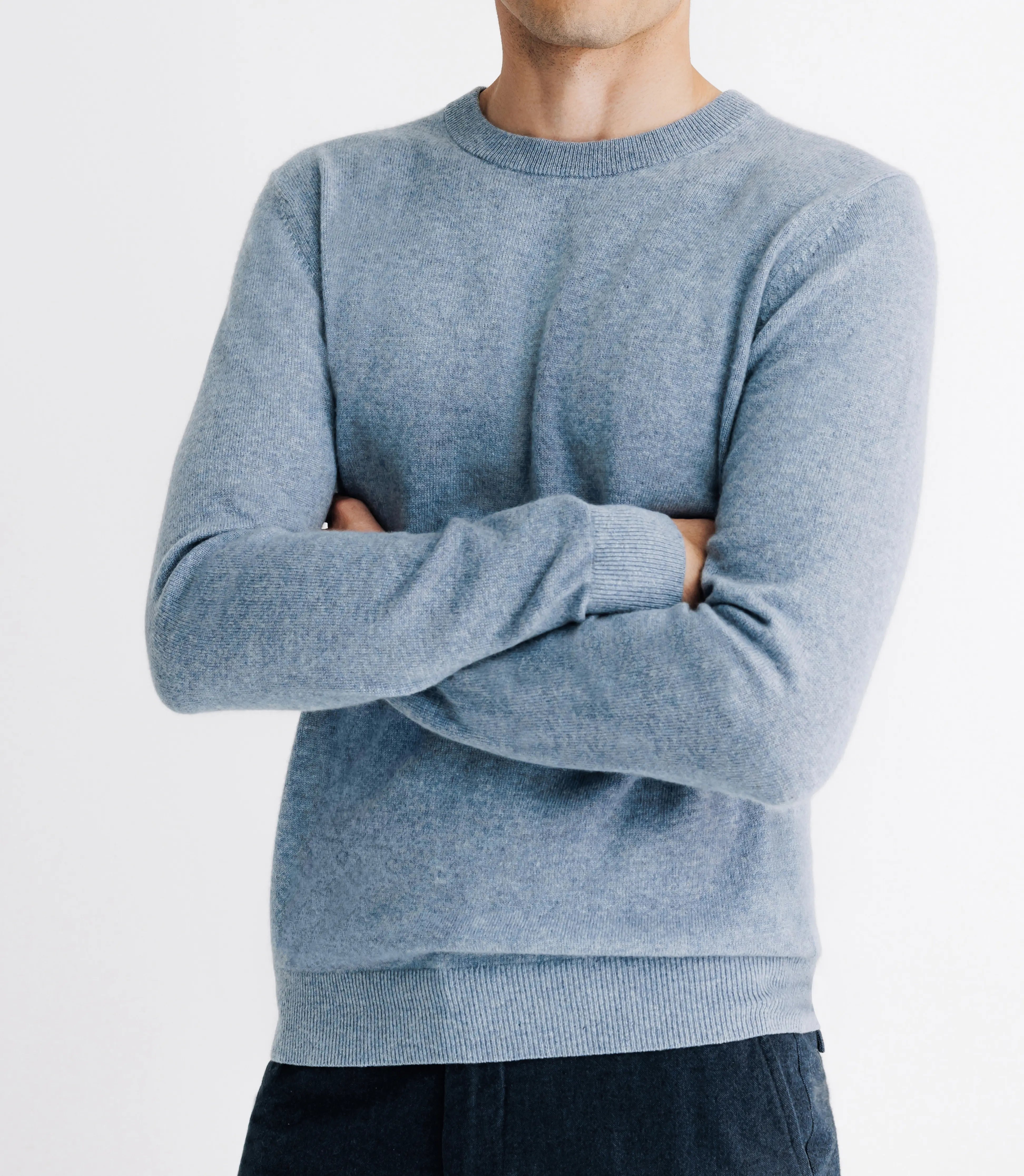 Pull col rond 100% cachemire indigo