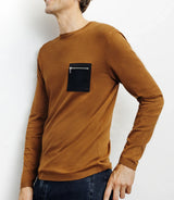 Long-sleeved round-neck sweater in bronze knit