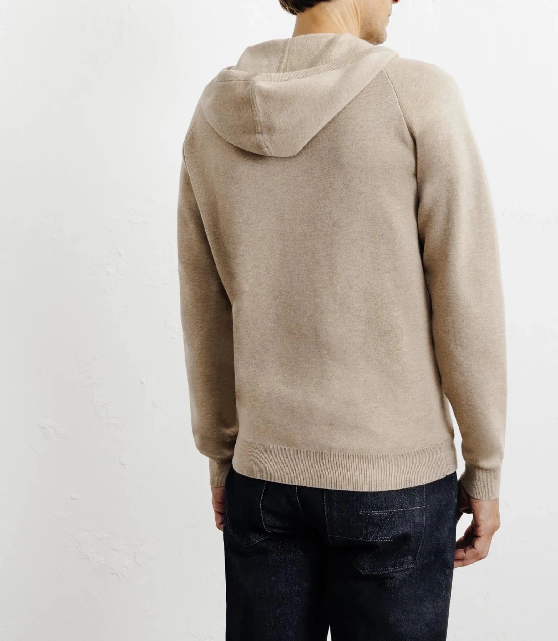 Hoodie zippé à capuche en maille beige - IZAC
