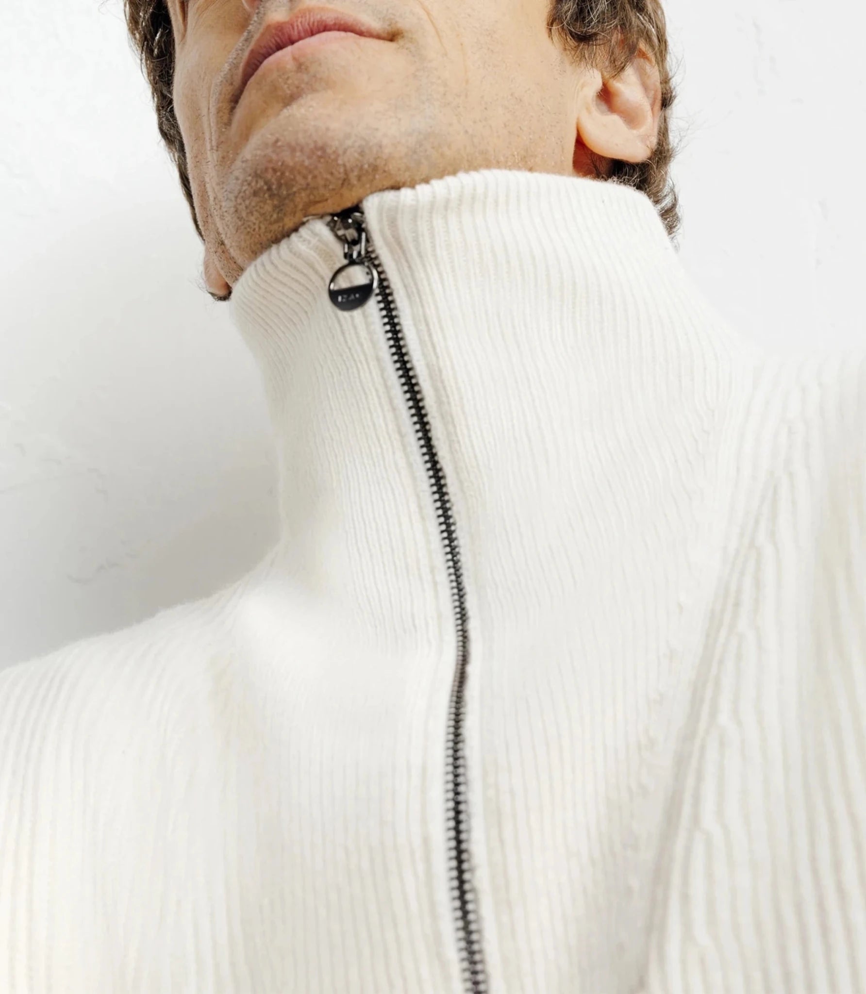 Ecru trucker-neck wool sweater