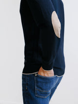 Navy cotton and cashmere V-neck sweater