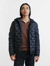 Reversible hooded navy jacket