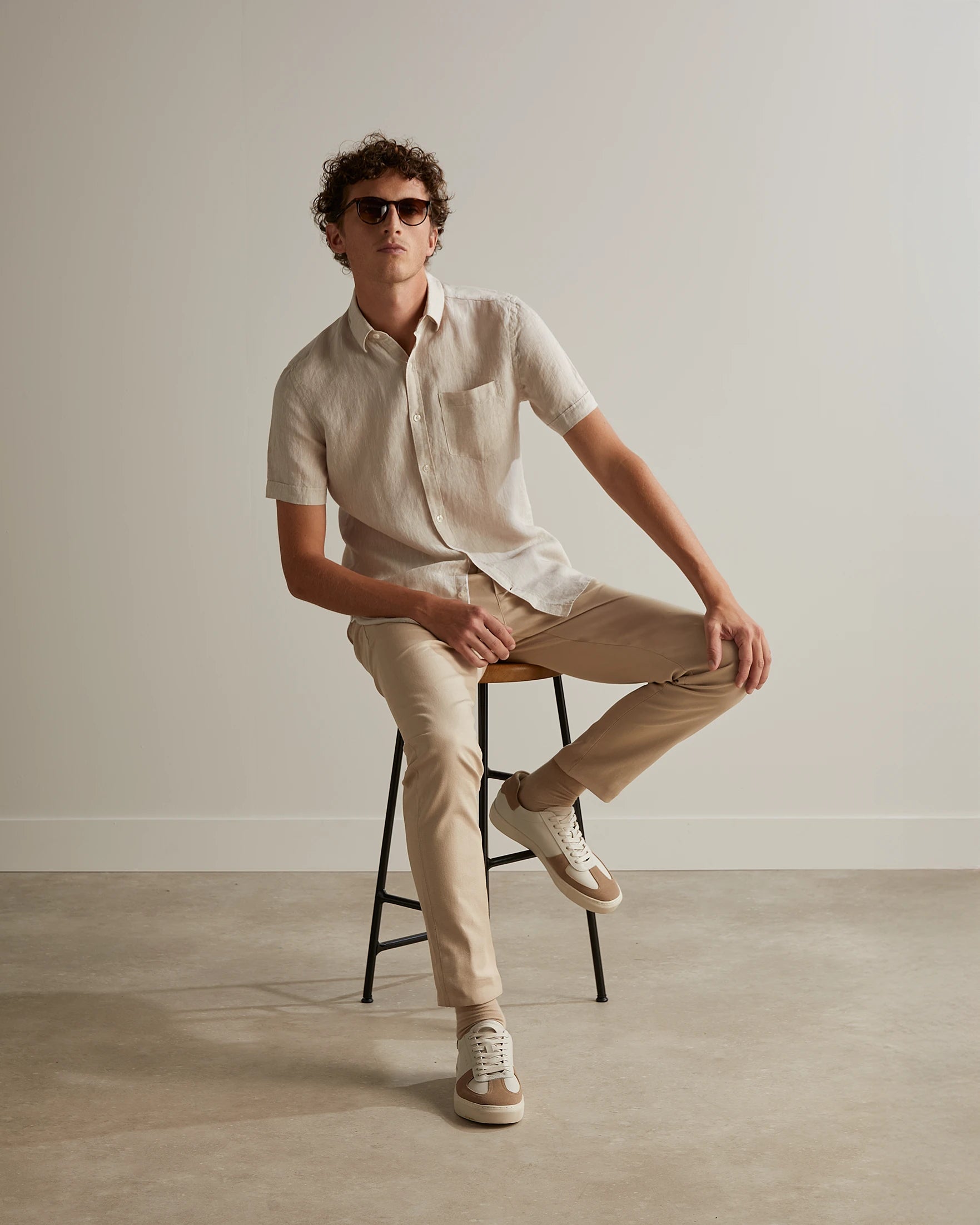 Chemise casual 100% lin beige - IZAC