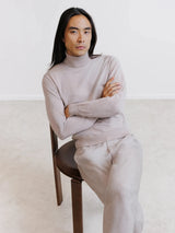 Beige merino wool turtleneck sweater