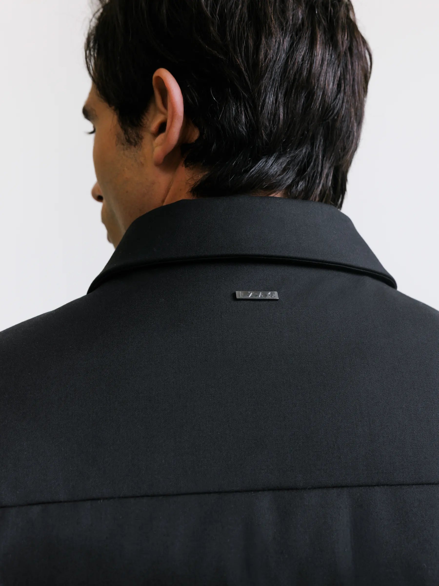 Black short down jacket with shirt collar