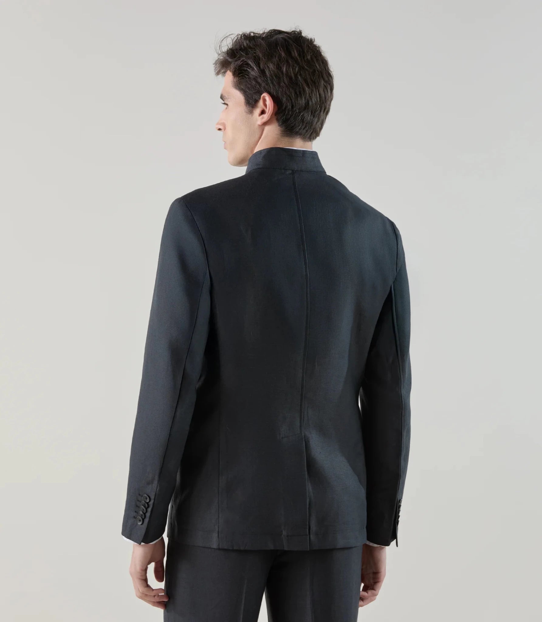Veste col mao 100% lin noir - IZAC