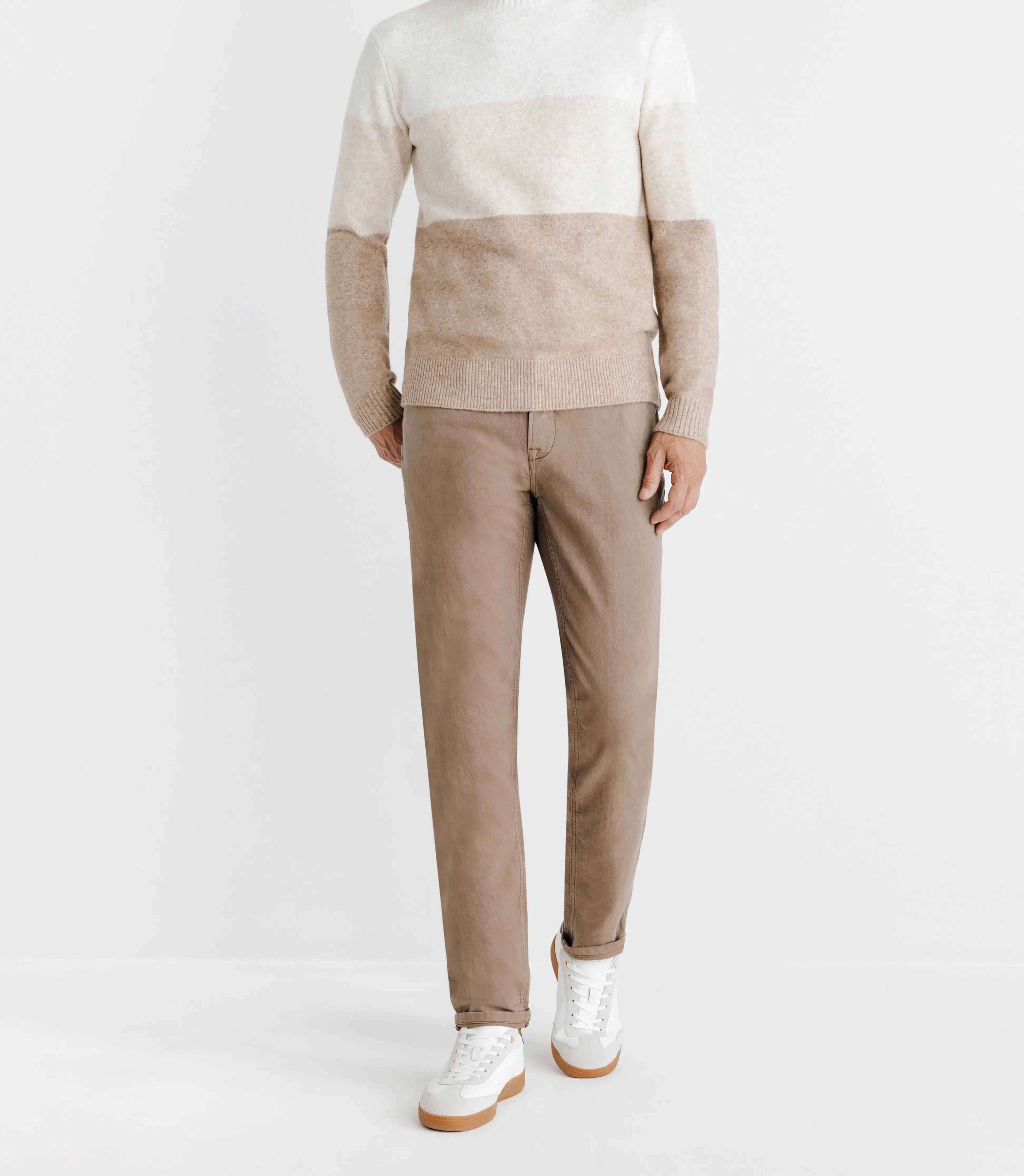 Pull col rond rayé écru - IZAC